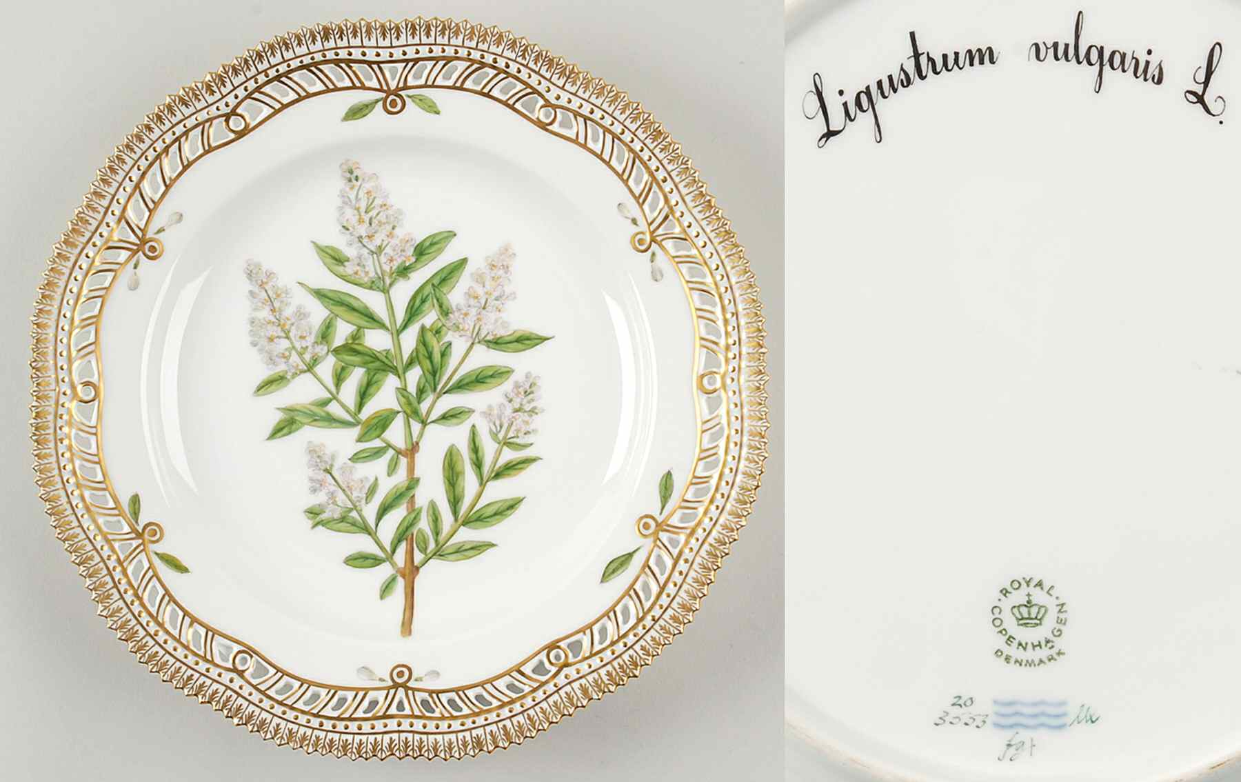 Flora Danica (1961 To Current) 10" Pierced Dinner Plate/Fruit Std-Ligustrum vulga by Royal Copenhagen-1
