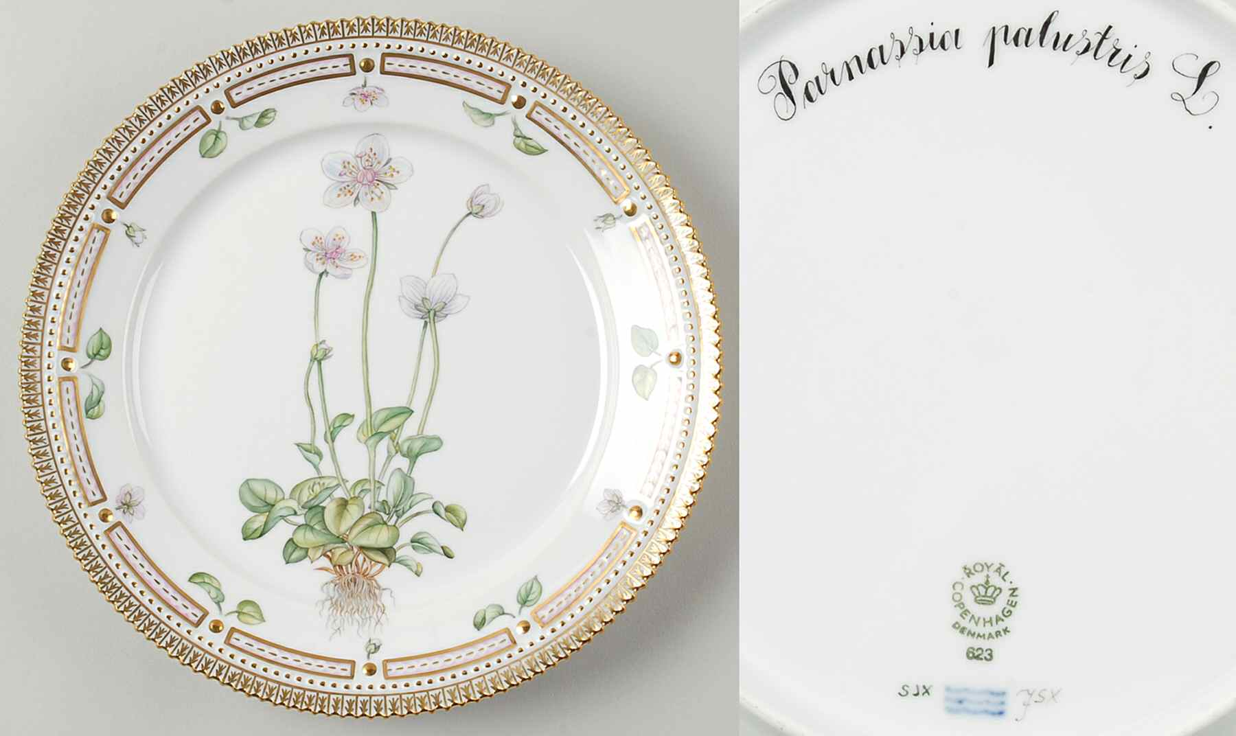 Flora Danica (1961 To Current) Luncheon Plate-Parnassia palustris L by Royal Copenhagen-1
