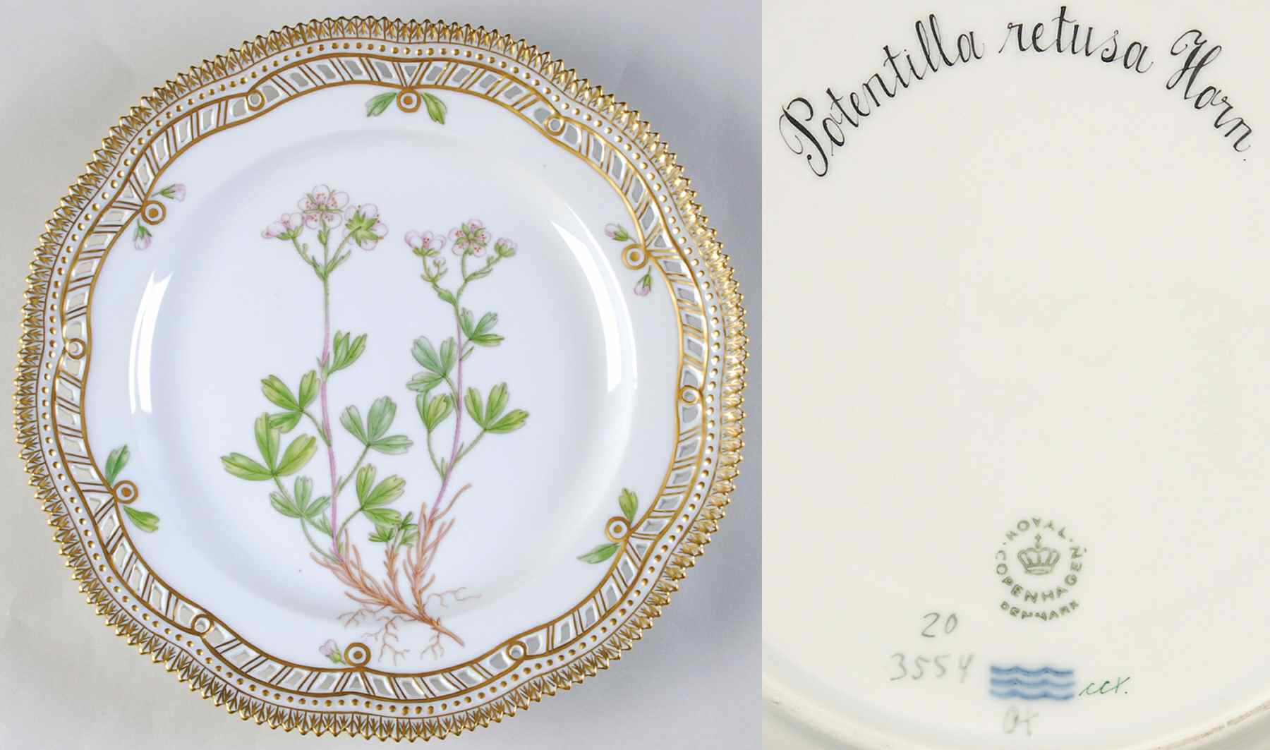 Flora Danica (1961 To Current) 9" Pierced Luncheon Plate/Fruit Std-Potentilla ret by Royal Copenhagen-1