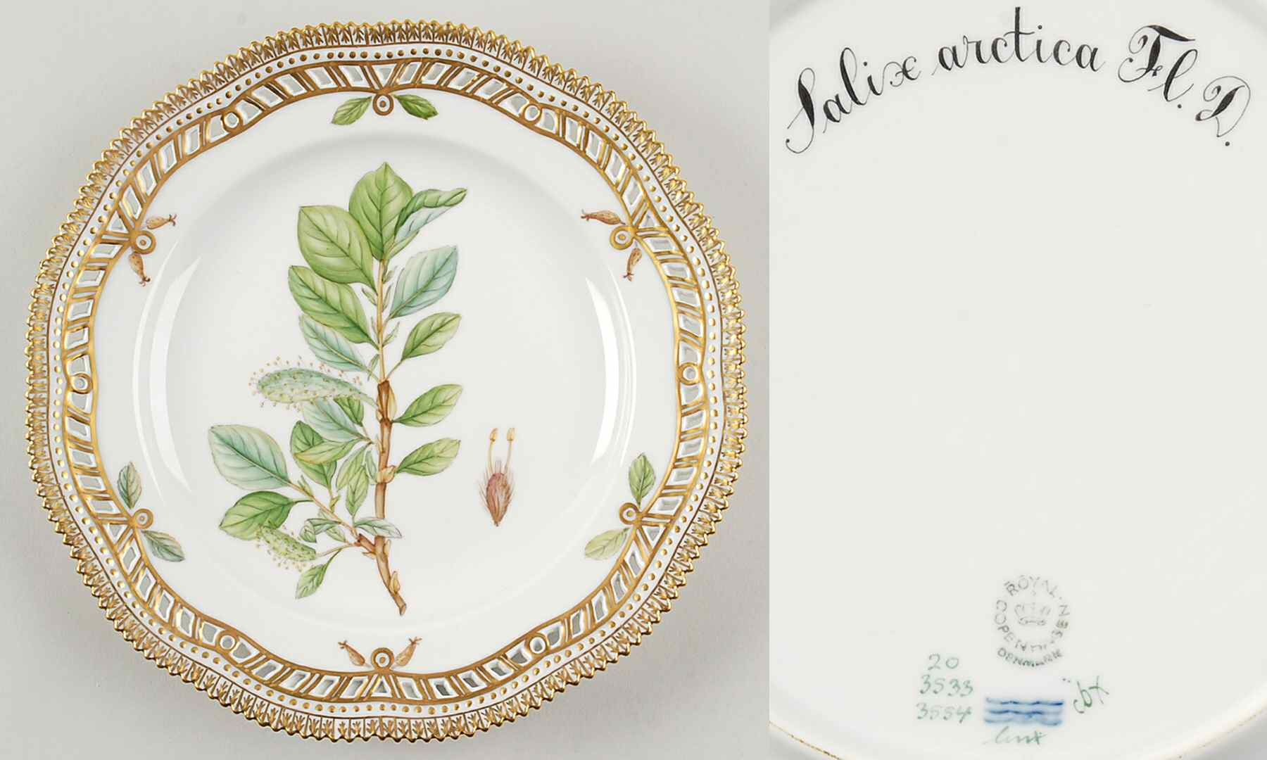 Flora Danica (1961 To Current) 9" Pierced Luncheon Plate/Fruit Std-Salix arctica by Royal Copenhagen-1