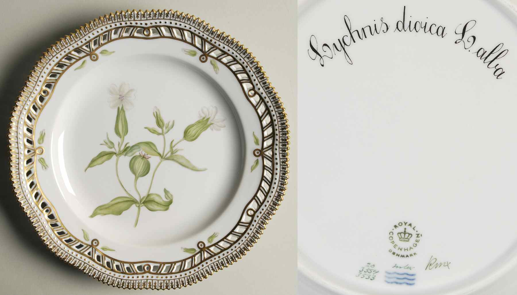 Flora Danica (1961 To Current) 9" Pierced Luncheon Plate/Fruit Std-Lychnia dioica by Royal Copenhagen-1