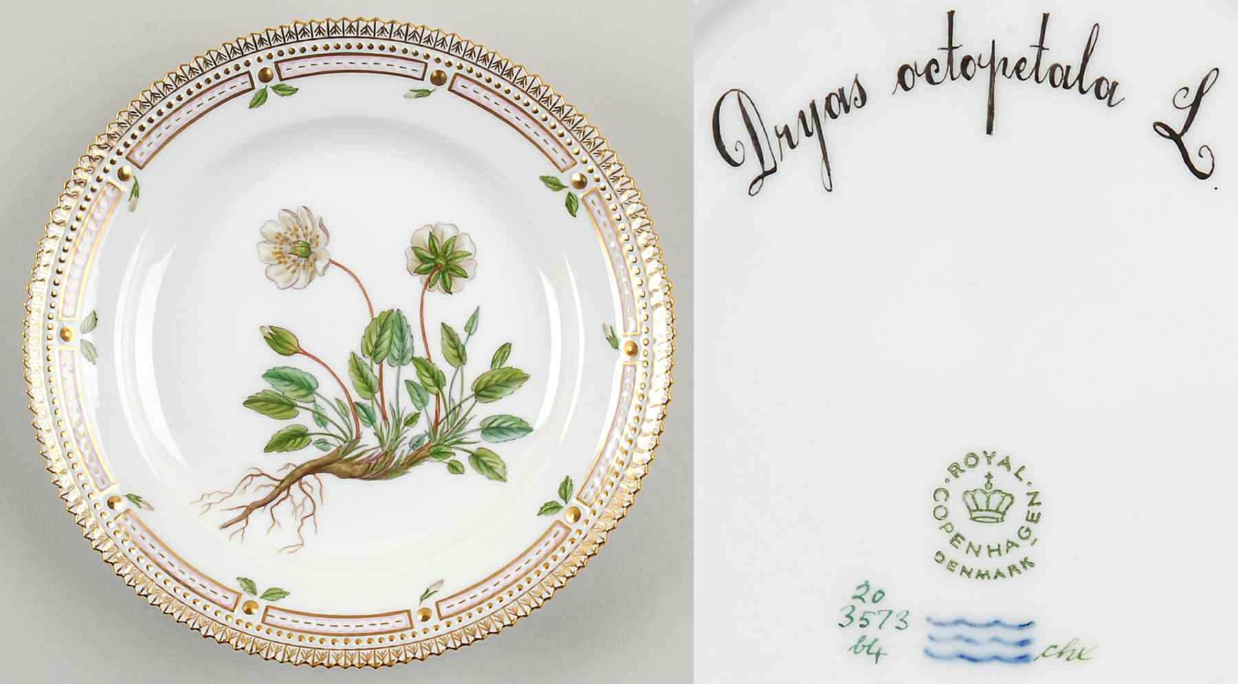 Flora Danica (1961 To Current) Salad Plate-Dryas octopetala L by Royal Copenhagen-1