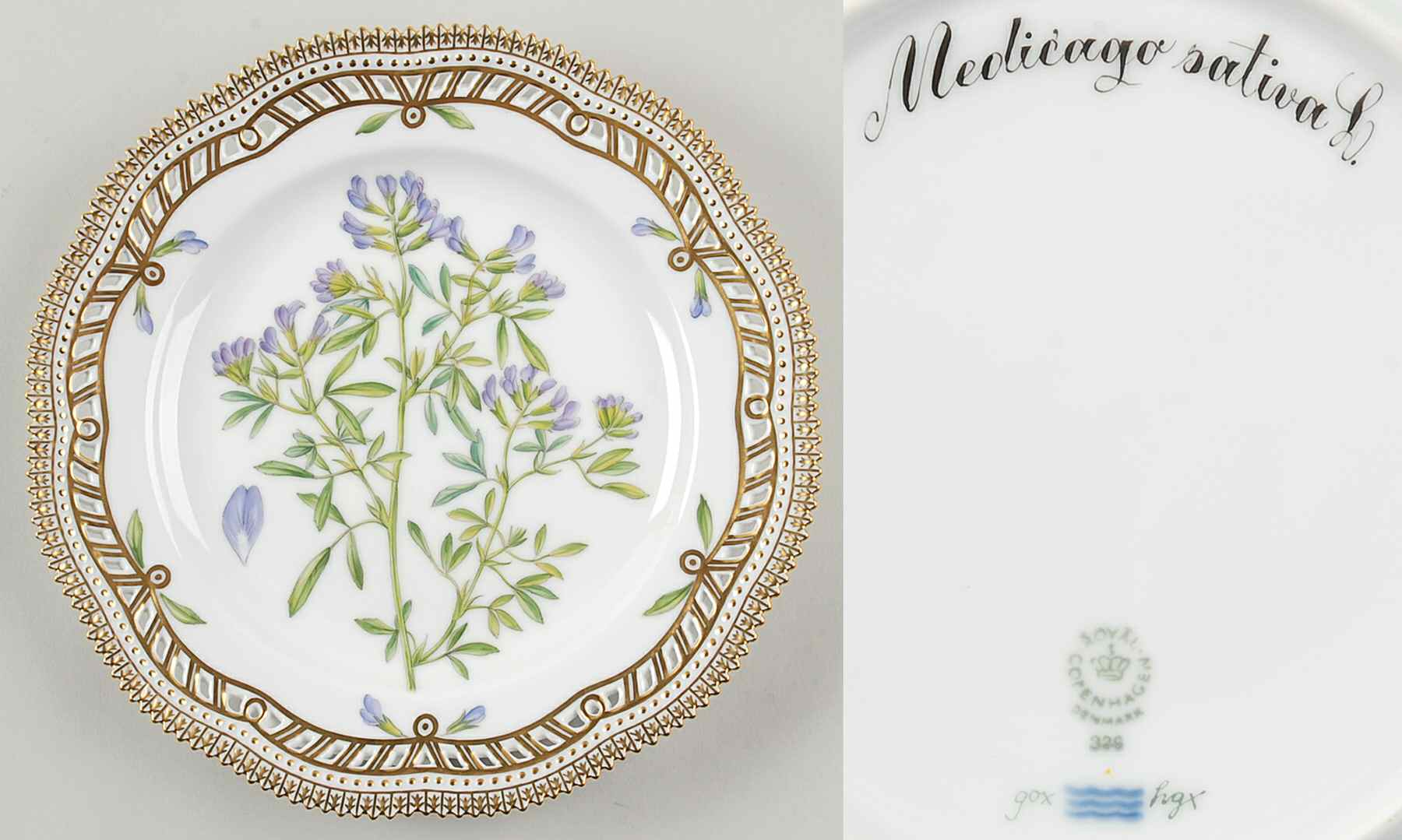 Flora Danica (1961 To Current) 9" Pierced Luncheon Plate/Fruit Std-Medicago sativ by Royal Copenhagen-1