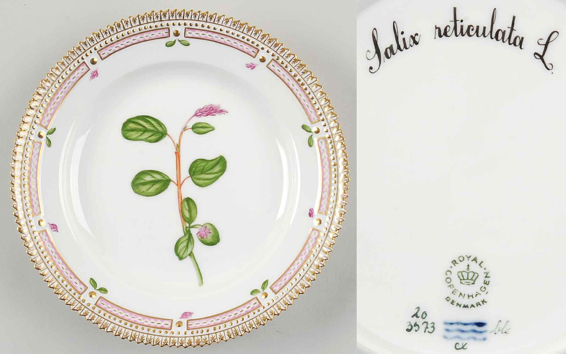 Flora Danica (1961 To Current) Salad Plate-Salix reticulata L by Royal Copenhagen-1
