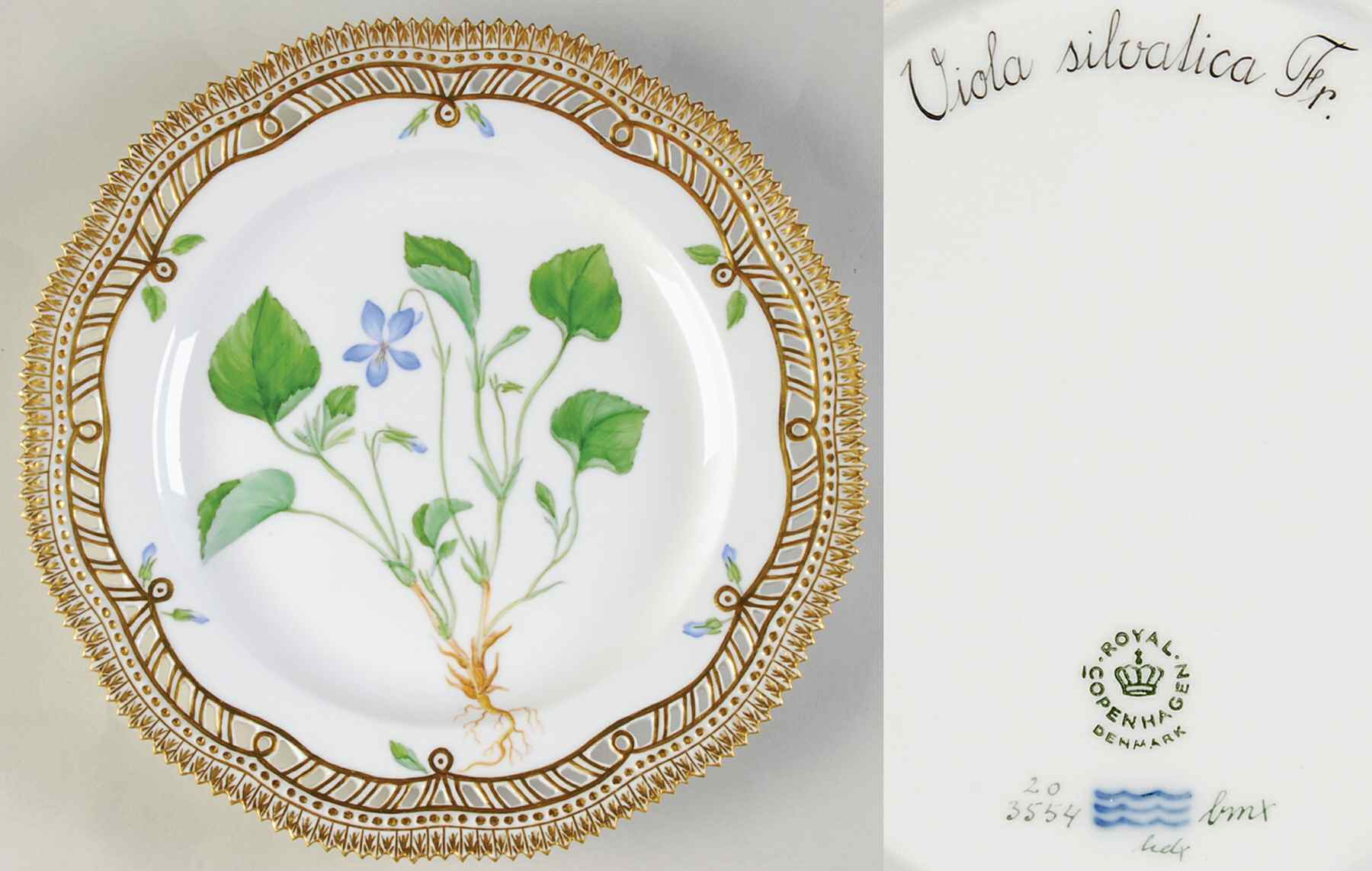 Flora Danica (1961 To Current) 9" Pierced Luncheon Plate/Fruit Std-Viola silvatic by Royal Copenhagen-1