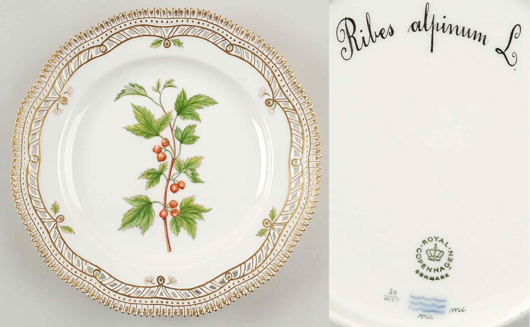 Flora Danica (1961 To Current) 9" Pierced Luncheon Plate/Fruit Std-Ribes alpinum by Royal Copenhagen-1