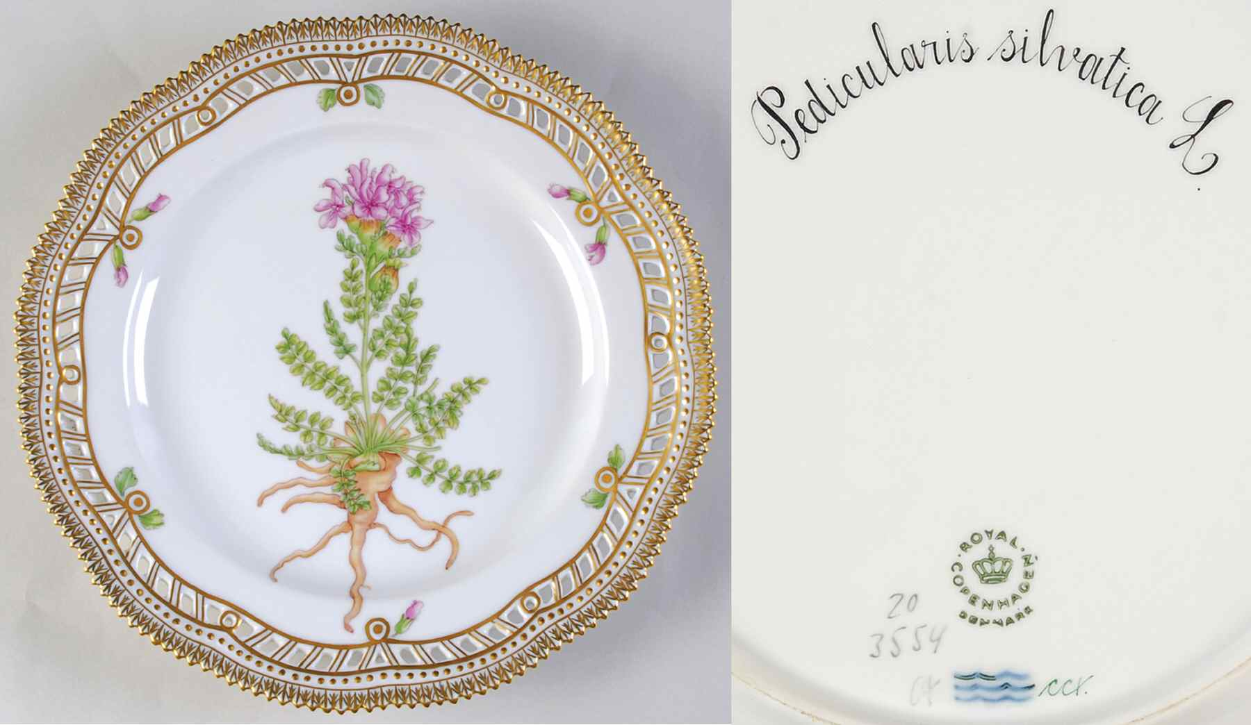 Flora Danica (1961 To Current) 9" Pierced Luncheon Plate/Fruit Std-Pedicularis si by Royal Copenhagen-1
