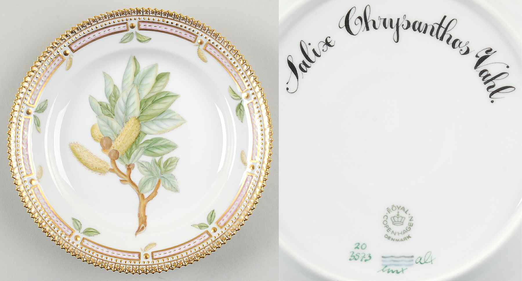 Flora Danica (1961 To Current) Salad Plate-Salix Chrysanthos Vahl by Royal Copenhagen-1