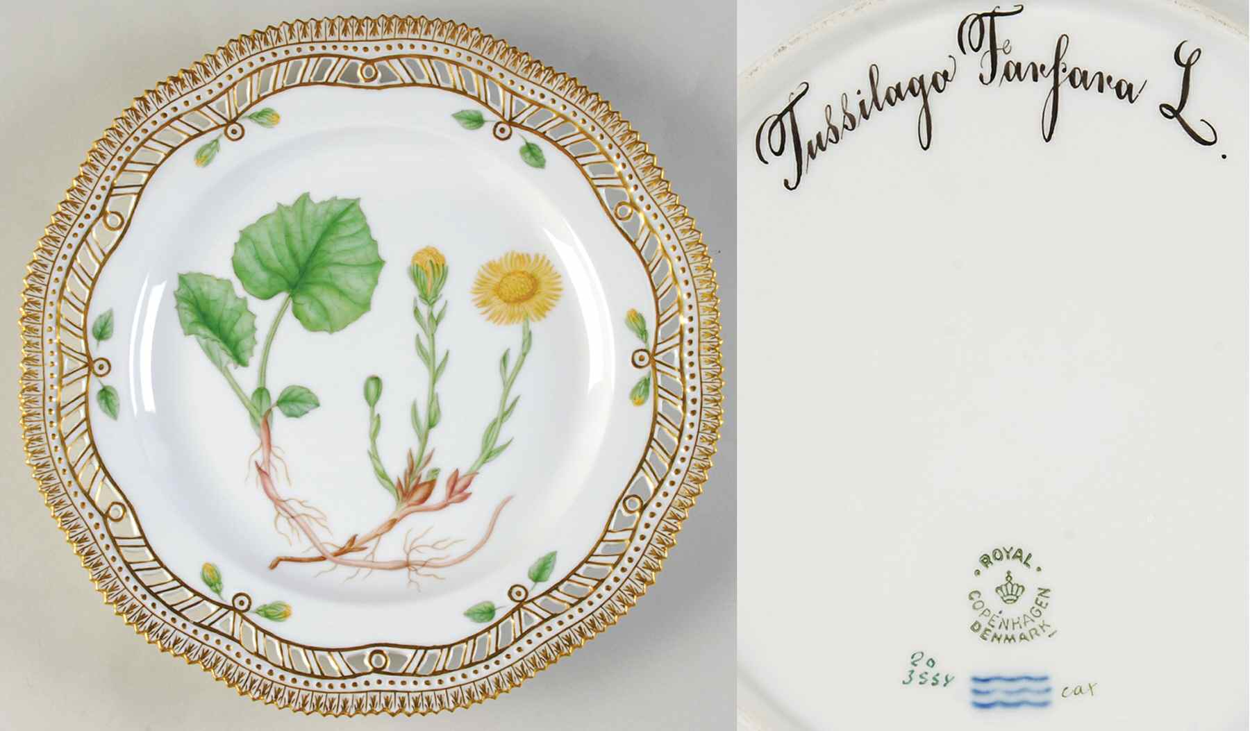 Flora Danica (1961 To Current) 9" Pierced Luncheon Plate/Fruit Std-Tussilago Far by Royal Copenhagen-1