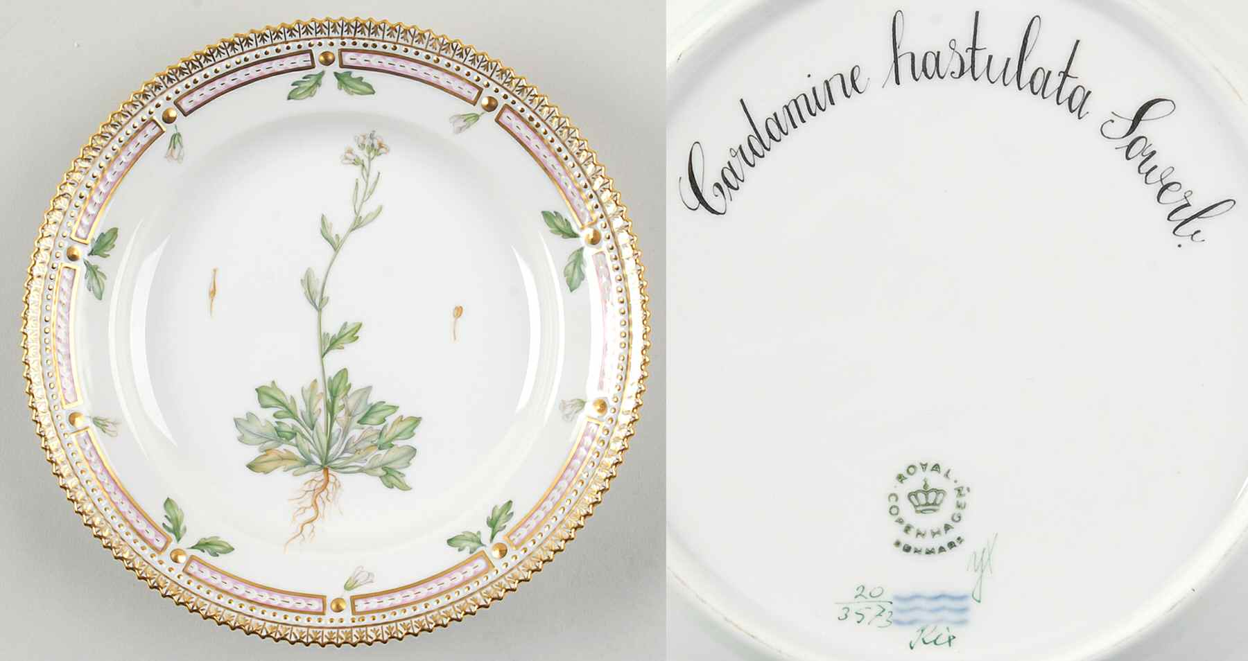 Flora Danica (1961 To Current) Salad Plate-Cardamine hastulata Sowerb by Royal Copenhagen-1