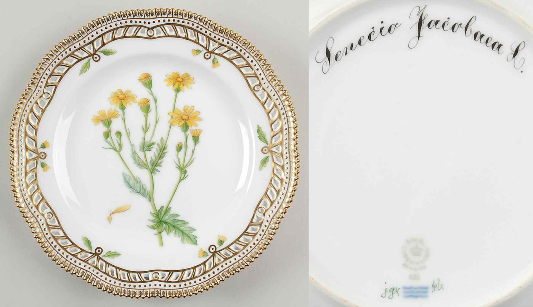 Flora Danica (1961 To Current) 9" Pierced Luncheon Plate/Fruit Std-Senecio Jacoba by Royal Copenhagen-1