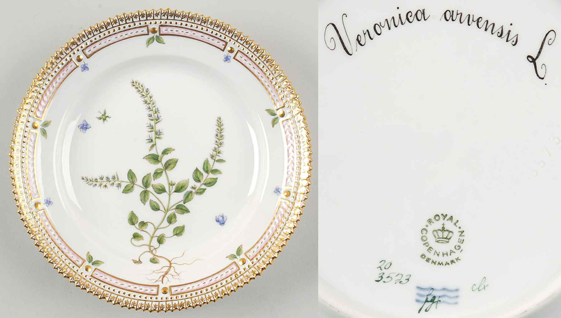 Flora Danica (1961 To Current) Salad Plate-Veronica arvensis L by Royal Copenhagen-1