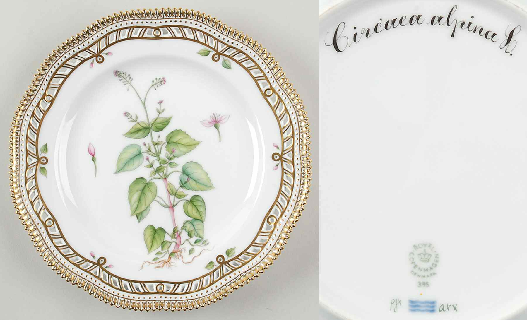 Flora Danica (1961 To Current) 9" Pierced Luncheon Plate/Fruit Std-Circaea Alpina by Royal Copenhagen-1