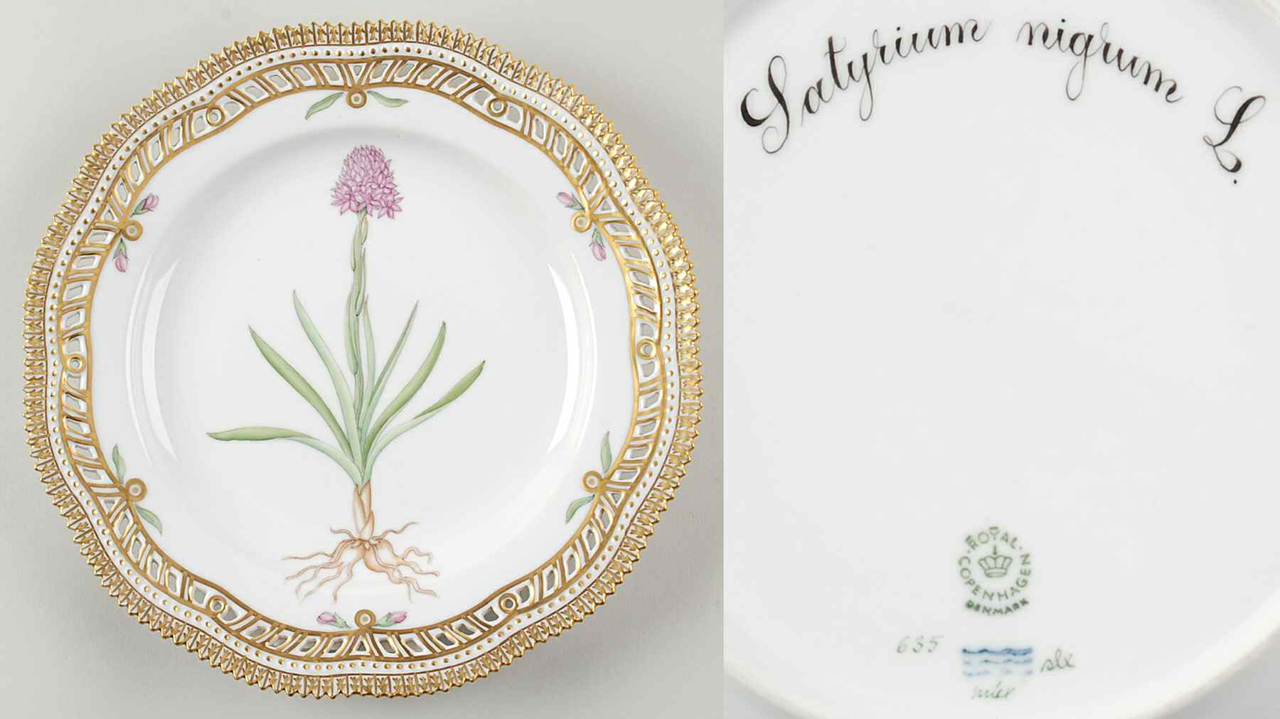 Flora Danica (1961 To Current) 9" Pierced Luncheon Plate/Fruit Std-Satyrium nigr by Royal Copenhagen-1