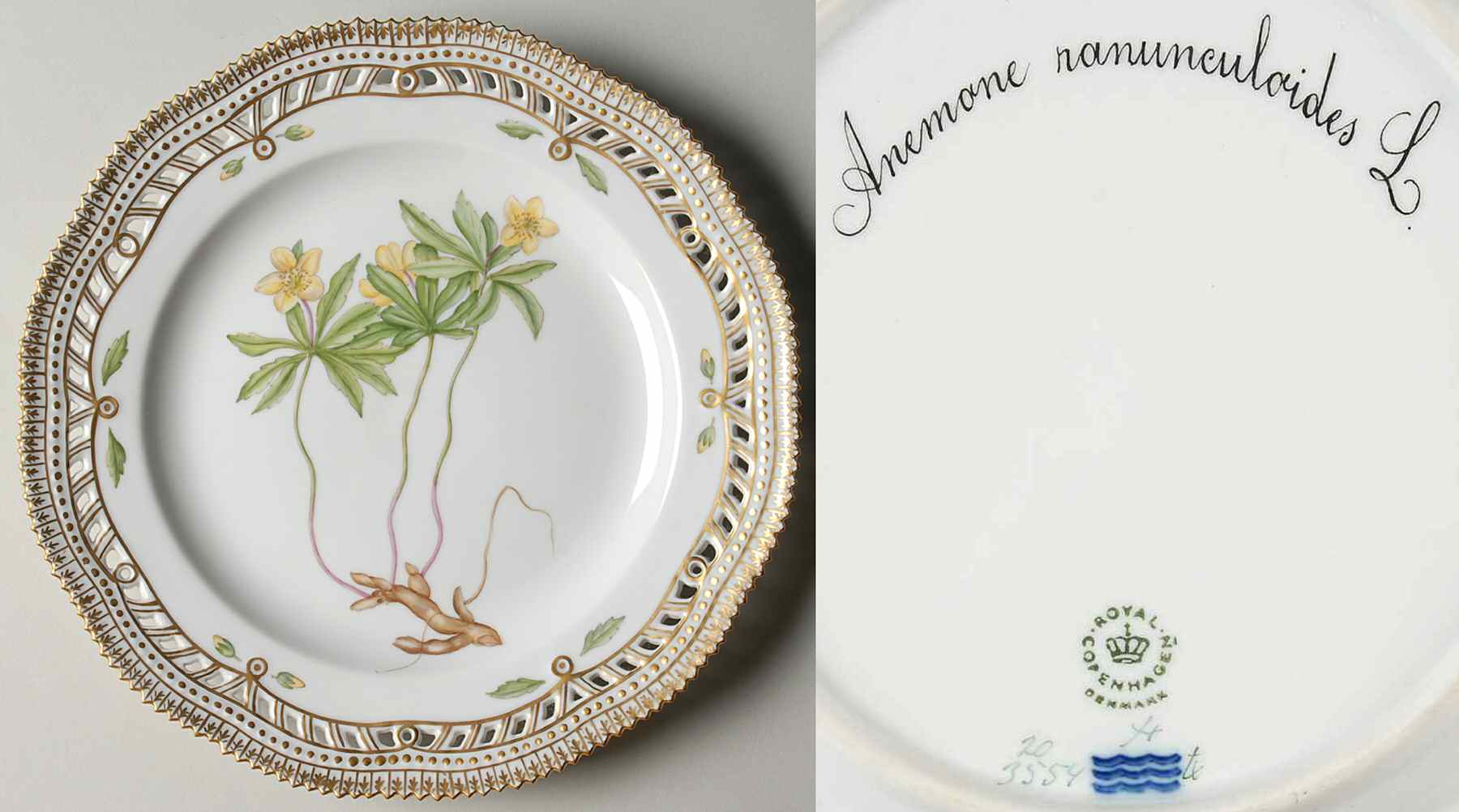 Flora Danica (1961 To Current) 9" Pierced Luncheon Plate/Fruit St-Anemone ranuncu by Royal Copenhagen-1