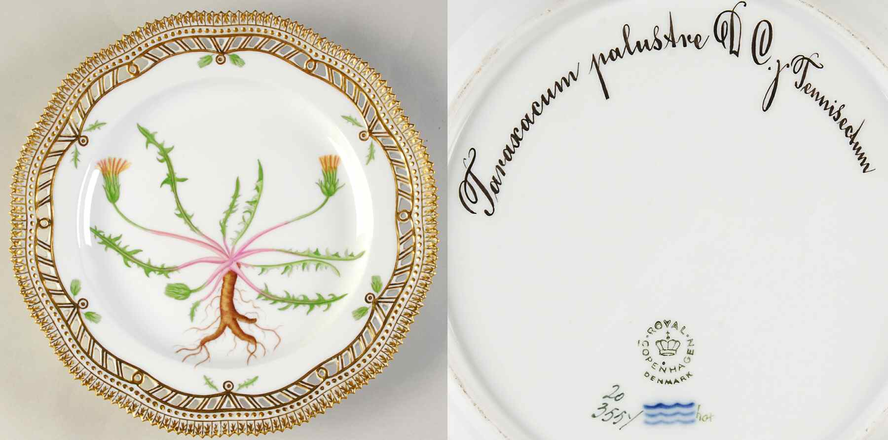 Flora Danica (1961 To Current) 9" Pierced Luncheon Plate/Fruit Std-Taraxacum Pa by Royal Copenhagen-1