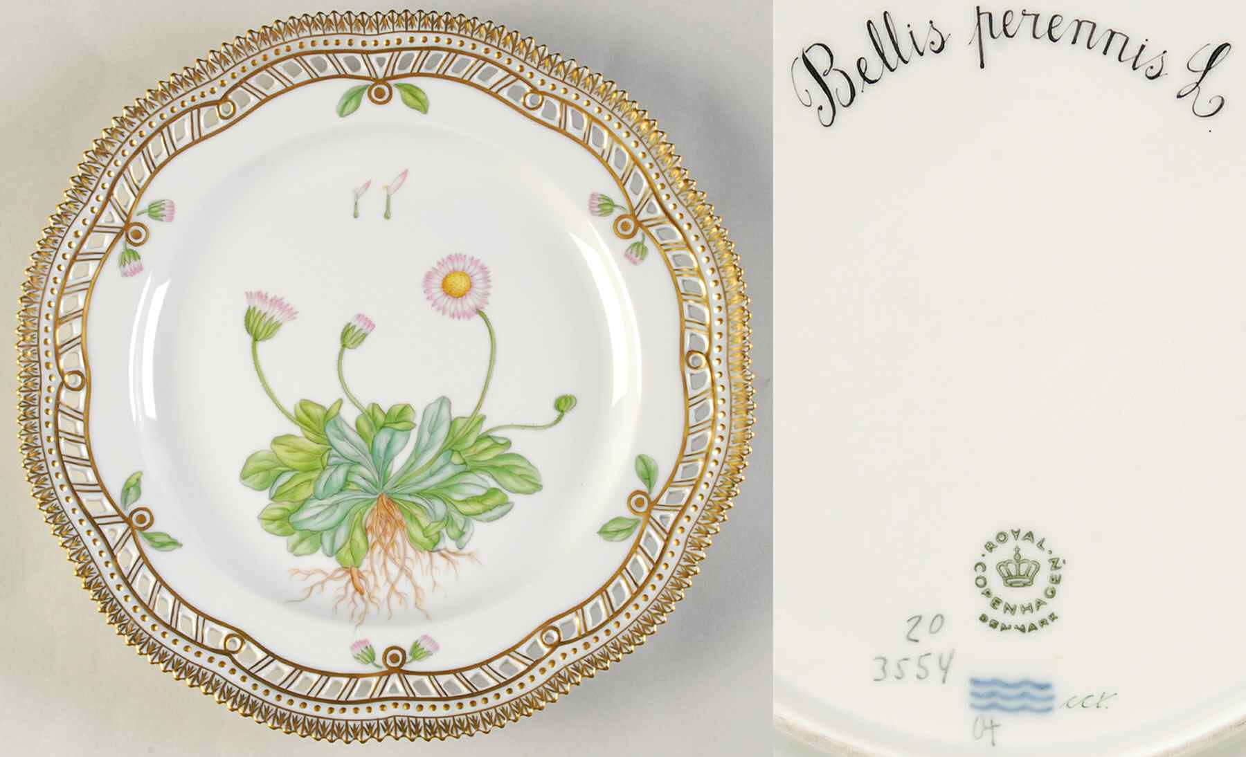 Flora Danica (1961 To Current) 9" Pierced Luncheon Plate/Fruit Std-Bellis perenni by Royal Copenhagen-1