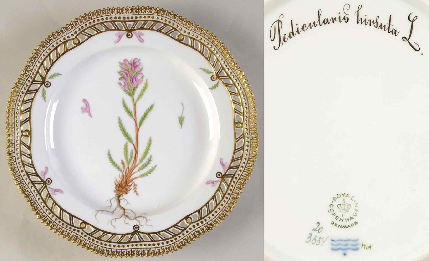 Flora Danica (1961 To Current) 9" Pierced Luncheon Plate/Fruit Std-Pedicularis hi by Royal Copenhagen-1