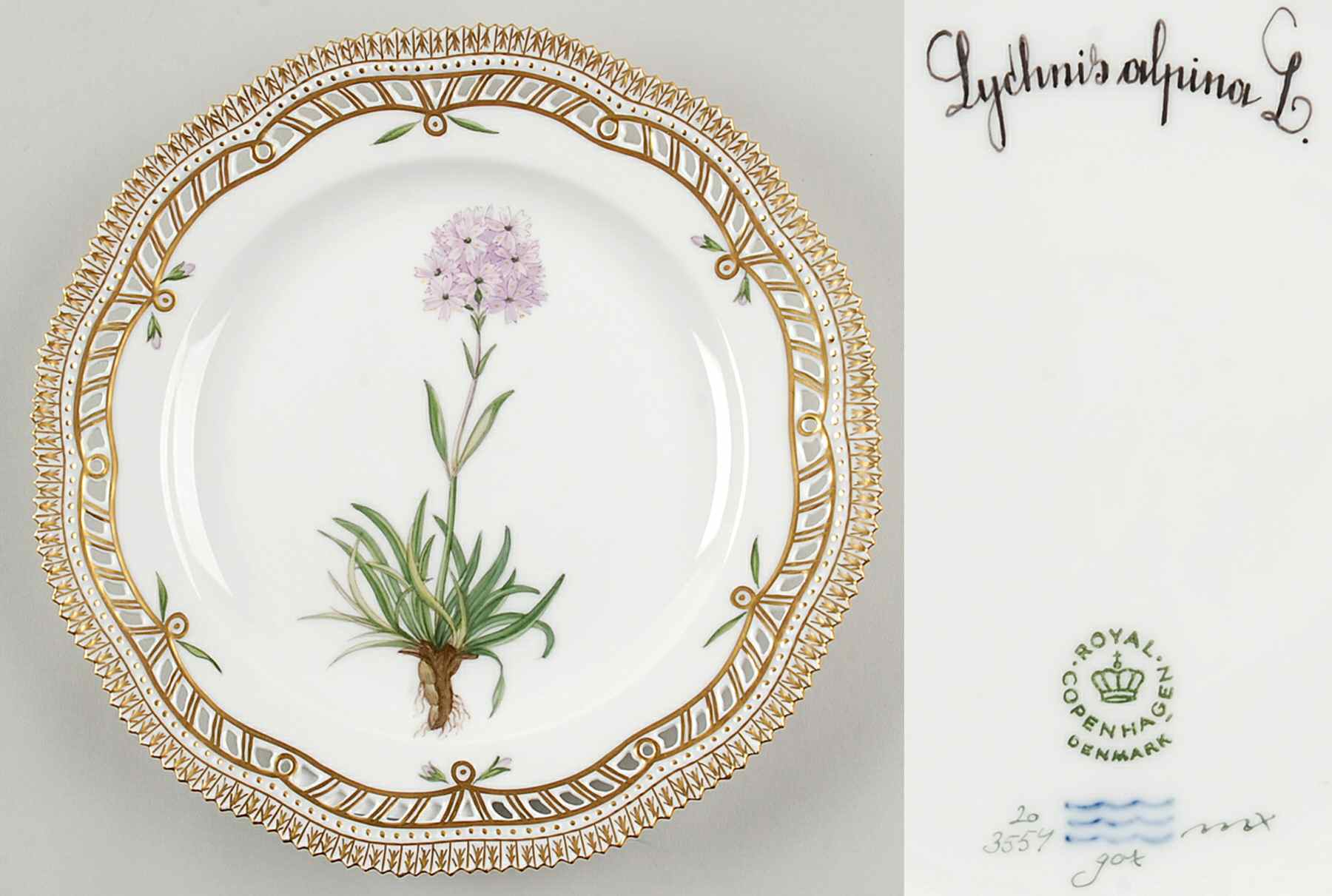 Flora Danica (1961 To Current) 9" Pierced Luncheon Plate/Fruit Std-Lychnis alpina by Royal Copenhagen-1
