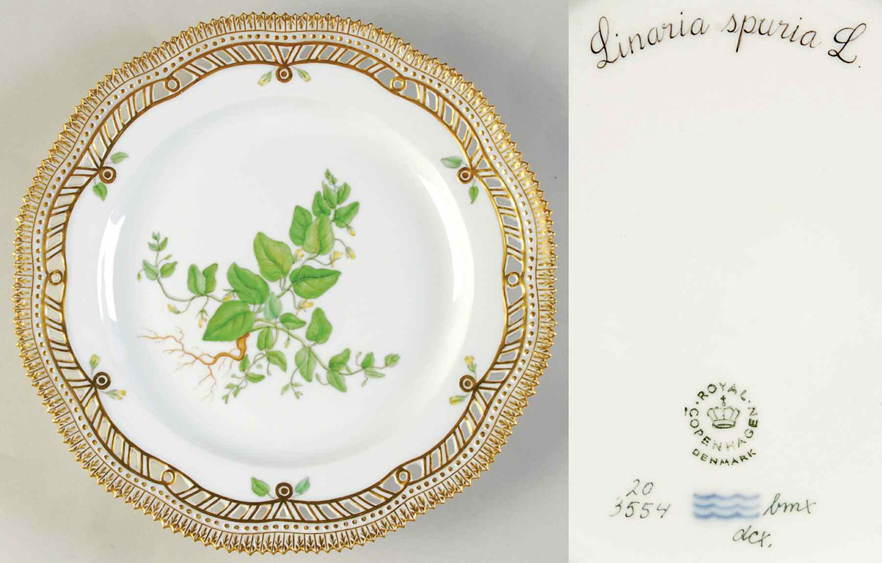 Flora Danica (1961 To Current) 9" Pierced Luncheon Plate/Fruit Std-Linaria spuria by Royal Copenhagen-1