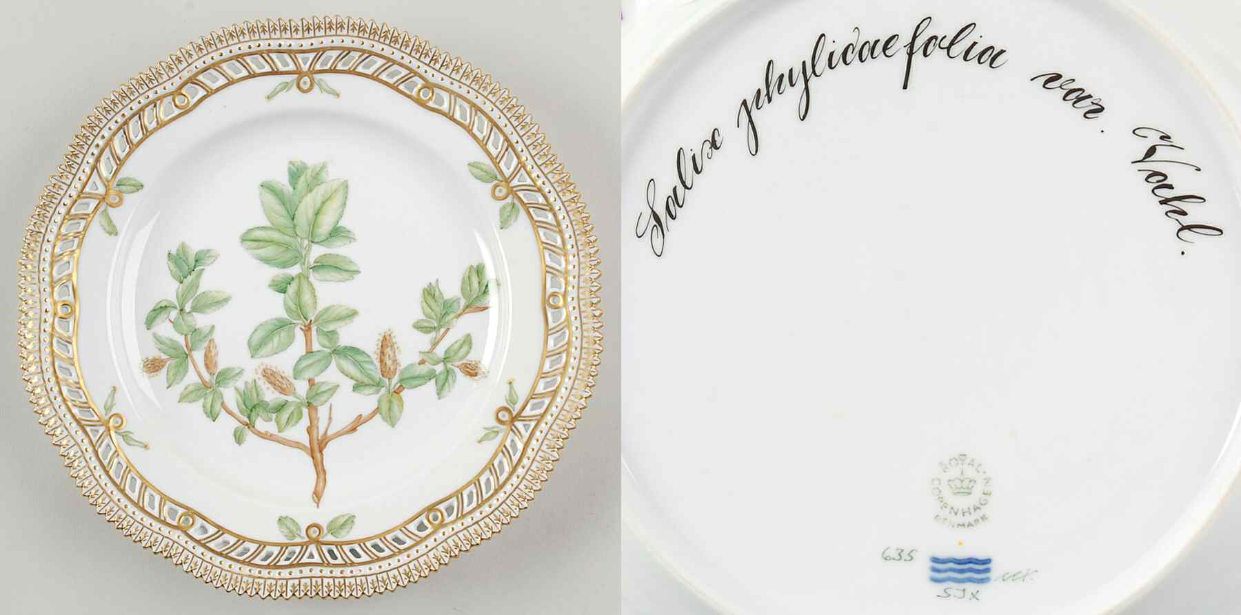 Flora Danica (1961 To Current) 9" Pierced Luncheon Plate/Fruit Std-Salix phylica by Royal Copenhagen-1