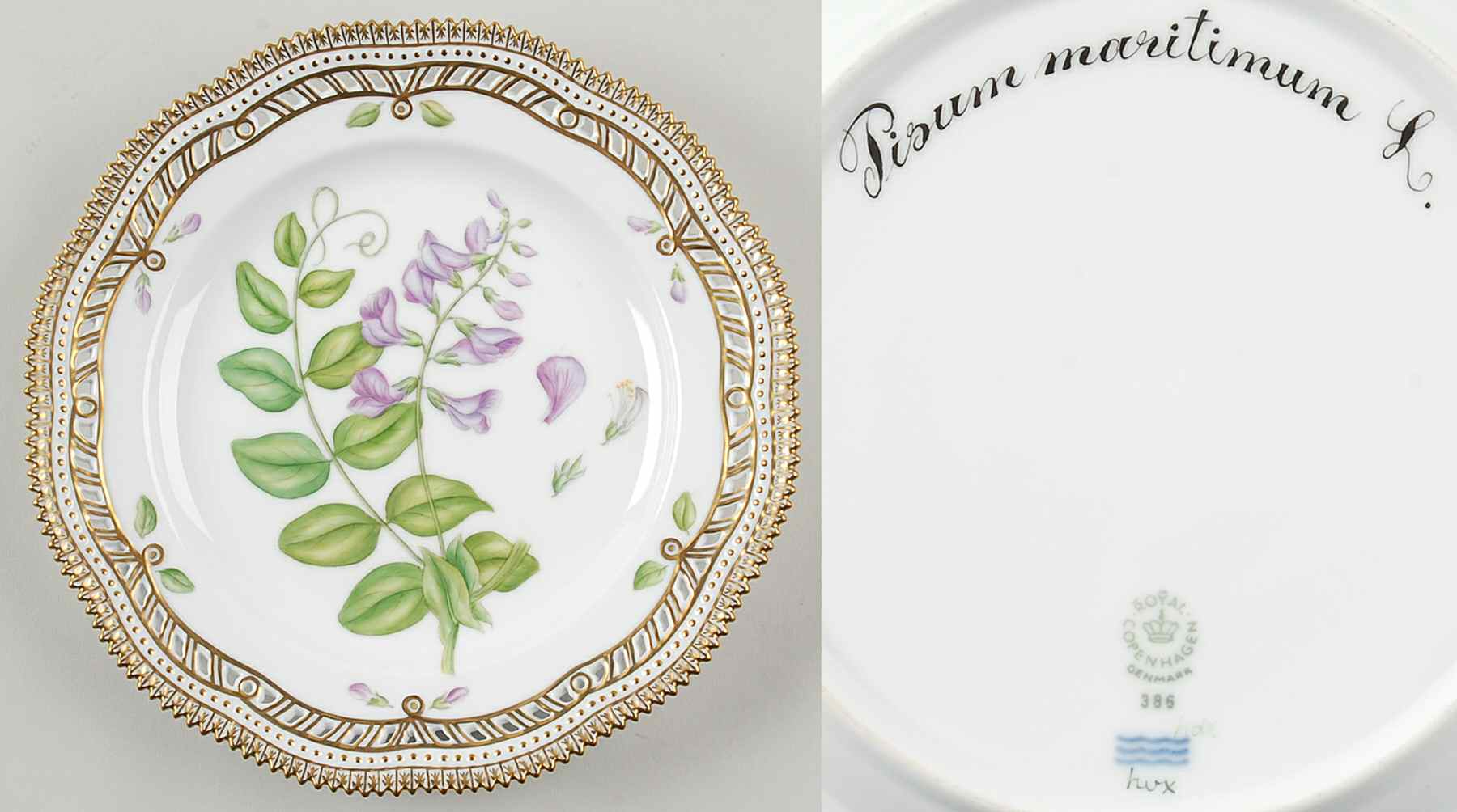 Flora Danica (1961 To Current) 9" Pierced Luncheon Plate/Fruit Std-Pisum maritmu by Royal Copenhagen-1