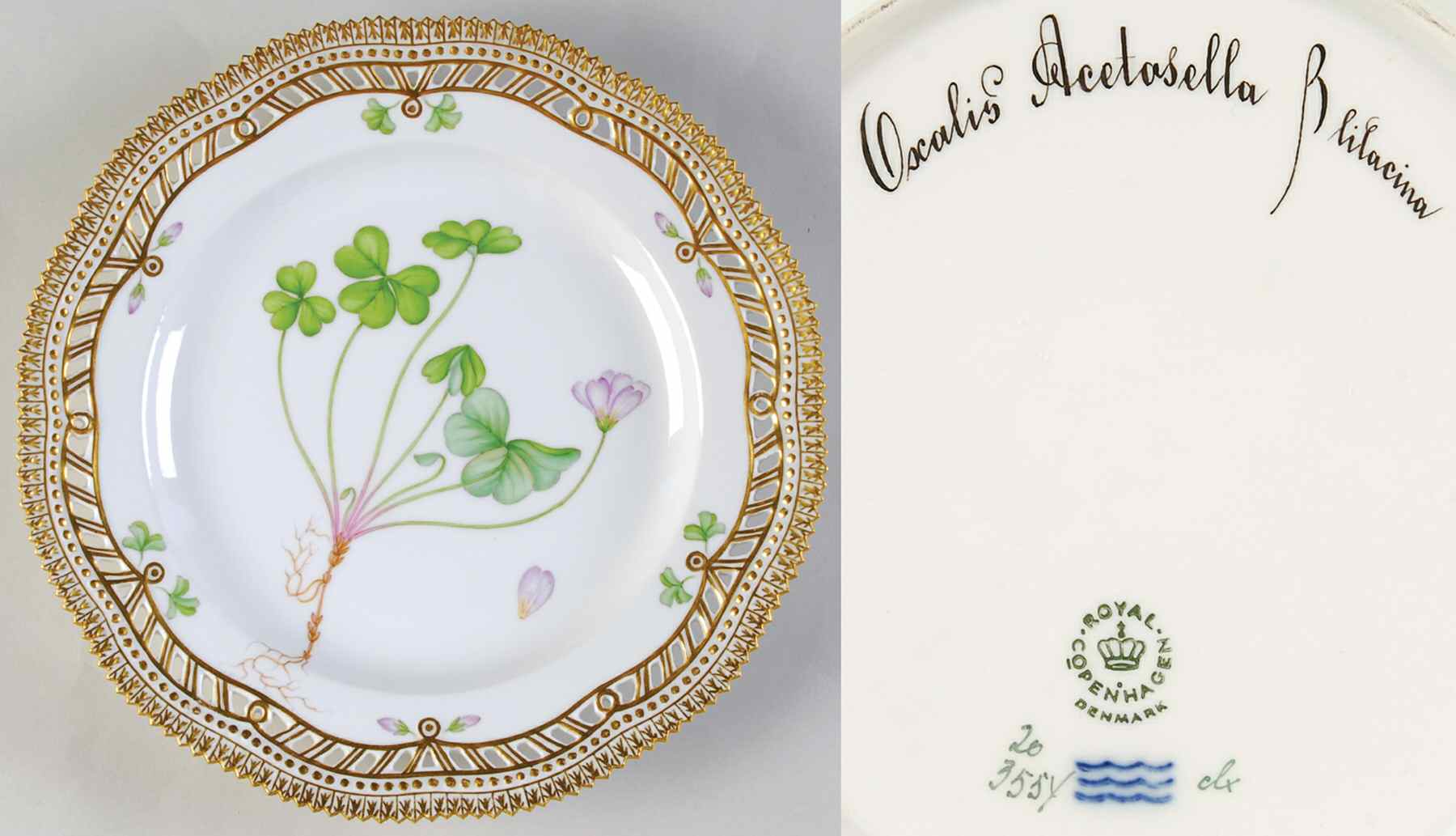 Flora Danica (1961 To Current) 9" Pierced Luncheon Plate/Fruit Std-Oxalis acetose by Royal Copenhagen-1