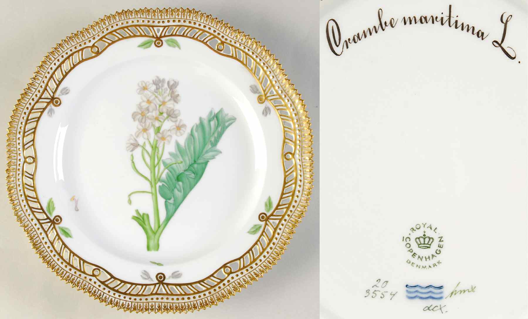 Flora Danica (1961 To Current) 9" Pierced Luncheon Plate/Fruit Std-Crambe marilim by Royal Copenhagen-1