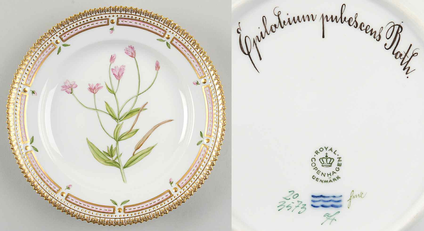 Flora Danica (1961 To Current) Salad Plate-Epilobium pubescens Roth by Royal Copenhagen-1