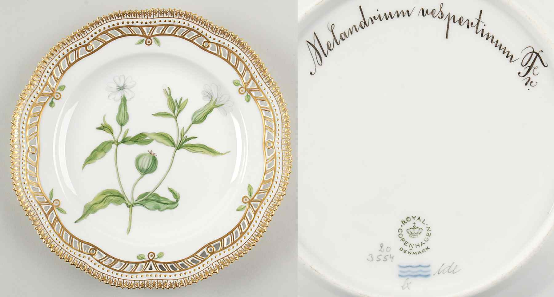 Flora Danica (1961 To Current) 9" Pierced Luncheon Plate/Fruit Std-Melandrium ves by Royal Copenhagen-1