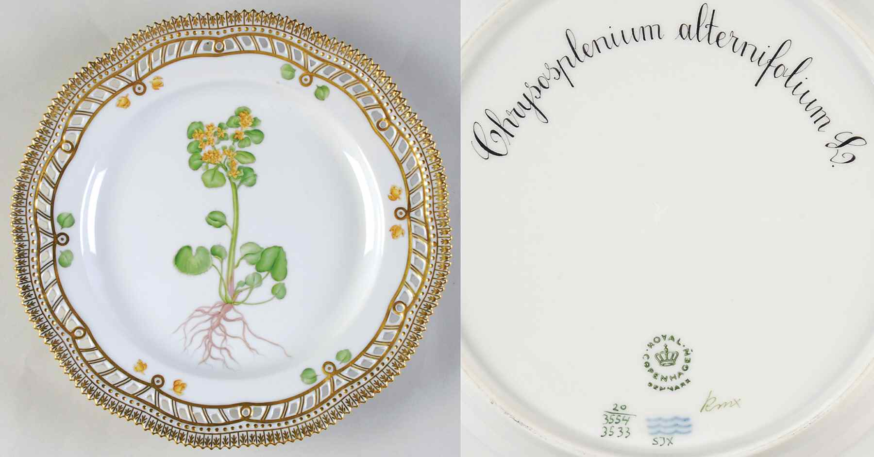 Flora Danica (1961 To Current) 9" Pierced Luncheon Plate/Fruit Std-Chrysosplenium by Royal Copenhagen-1