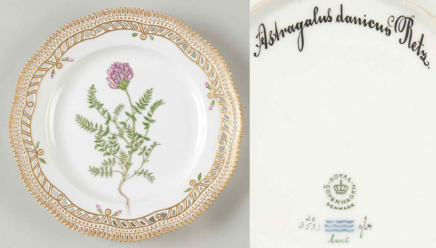 Flora Danica (1961 To Current) 9" Pierced Luncheon Plate/Fruit St-Astragalus dani by Royal Copenhagen-1