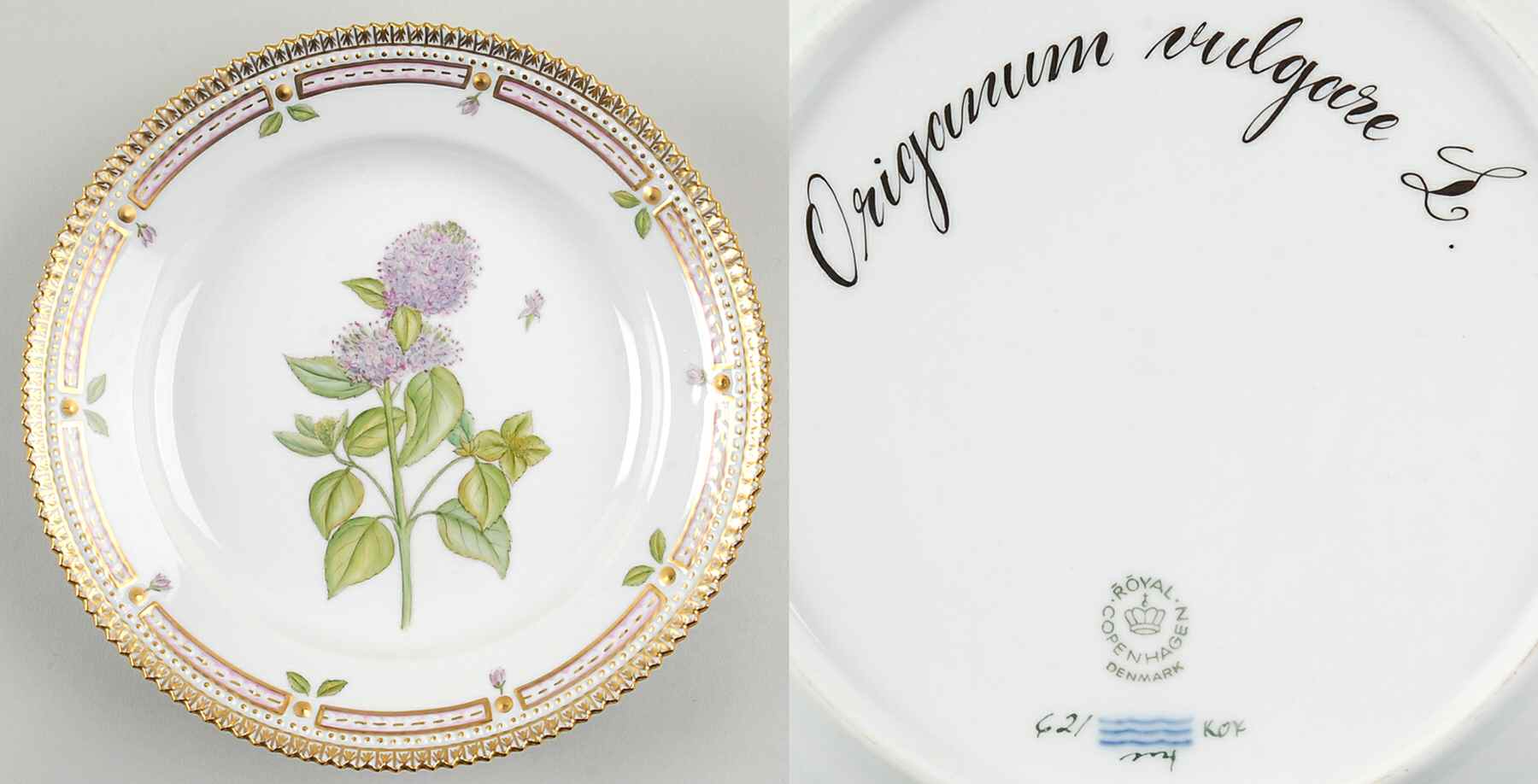 Flora Danica (1961 To Current) Salad Plate-Origanum vulgare L by Royal Copenhagen-1