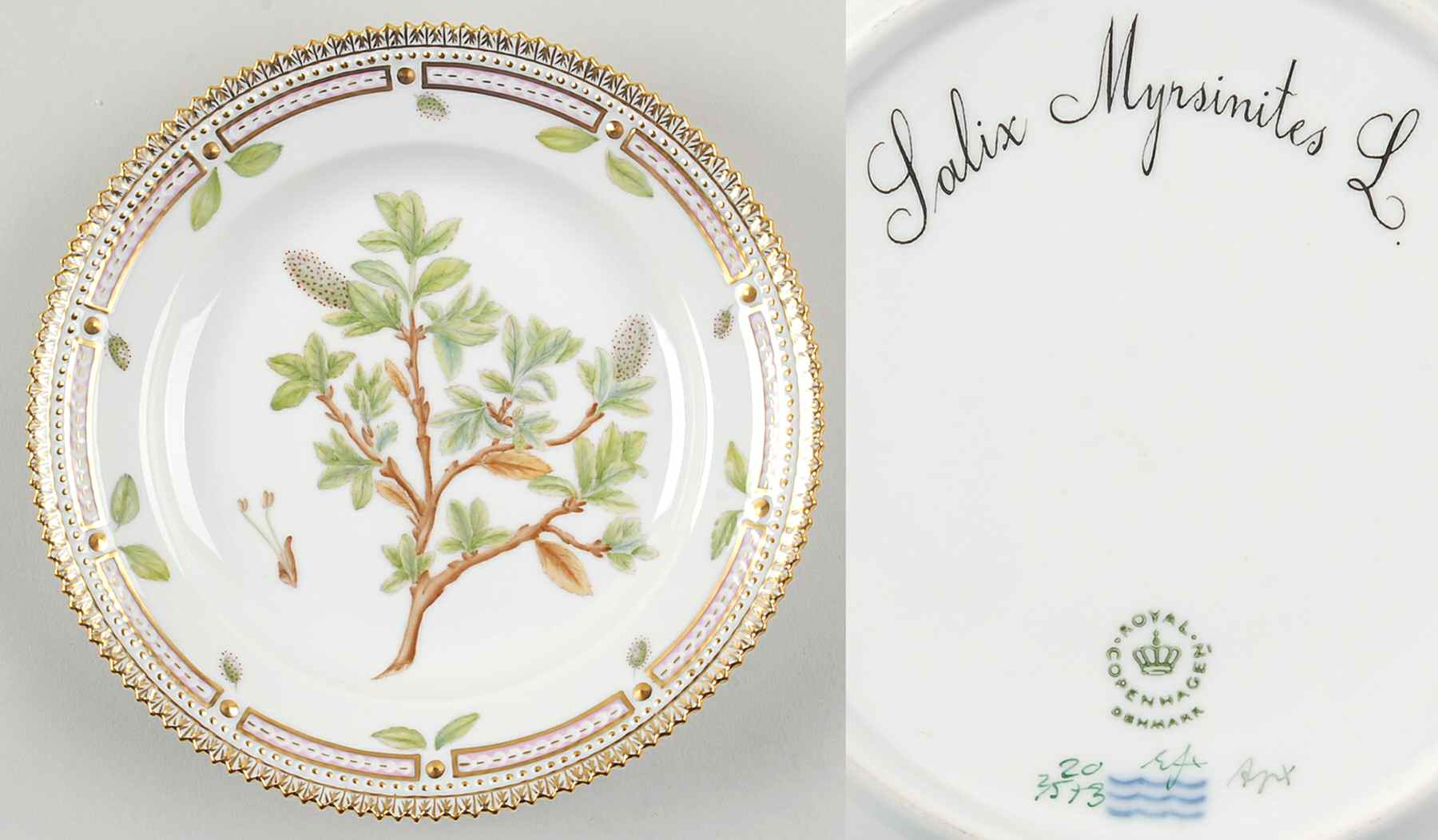 Flora Danica (1961 To Current) Salad Plate-Salix Myrsinites L by Royal Copenhagen-1