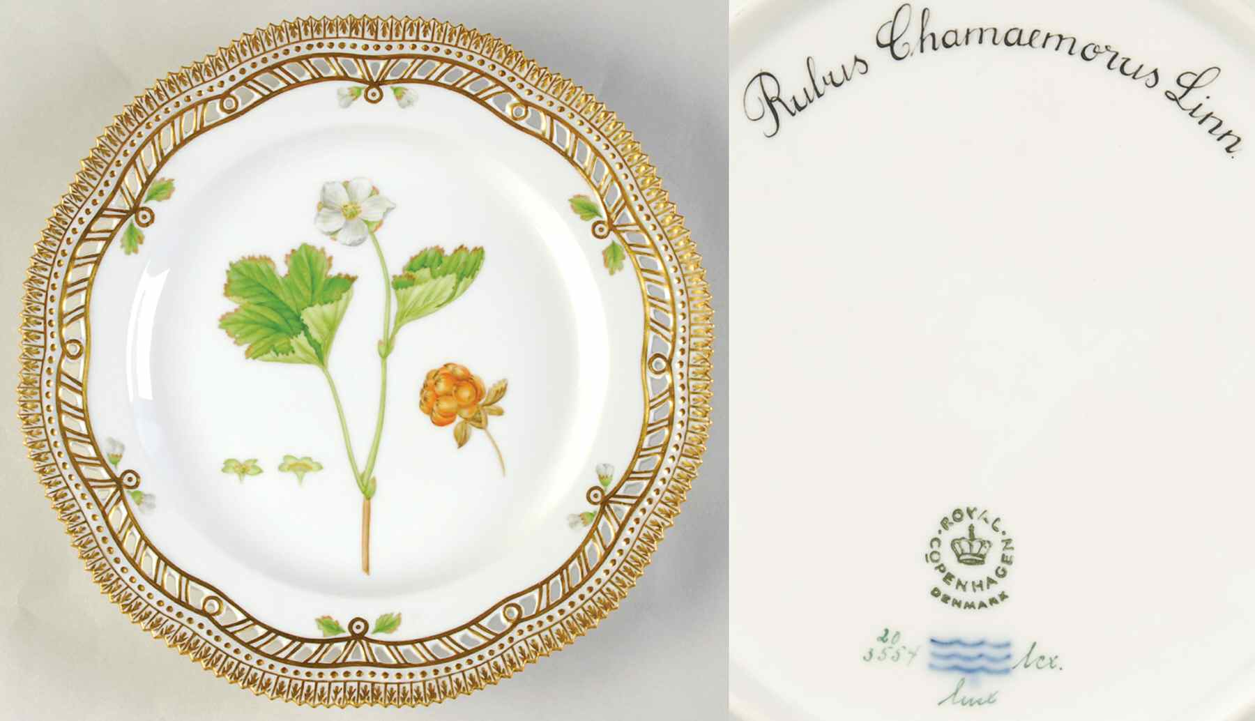 Flora Danica (1961 To Current) 9" Pierced Luncheon Plate/Fruit Std-Rubus Chamae by Royal Copenhagen-1