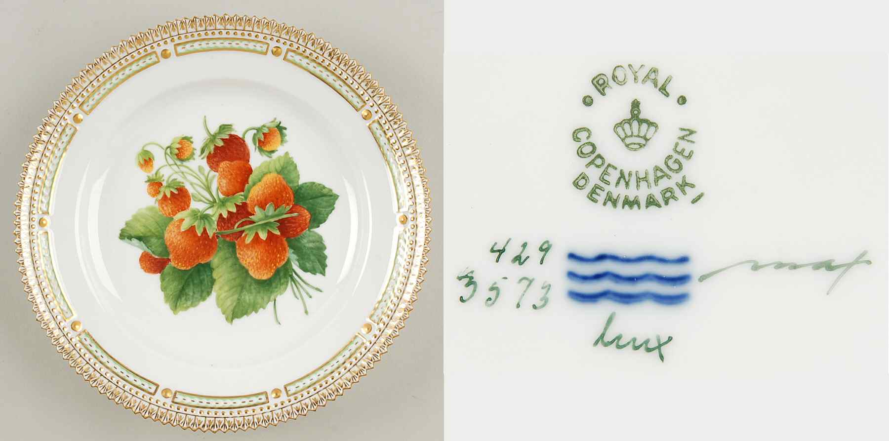 Flora Danica (1961 To Current) Salad/Fruit Plate-Strawberry by Royal Copenhagen-1