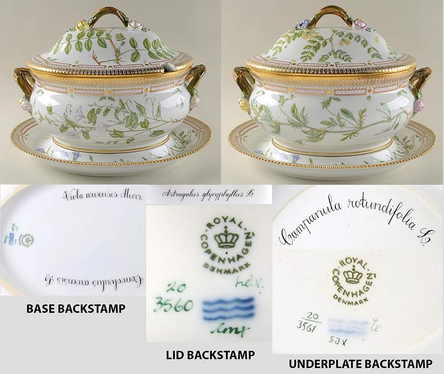 Flora Danica (1961 To Current) 5 Qt Oval Tureen & Lid-Conv Viola, Astr, Campul by Royal Copenhagen-1