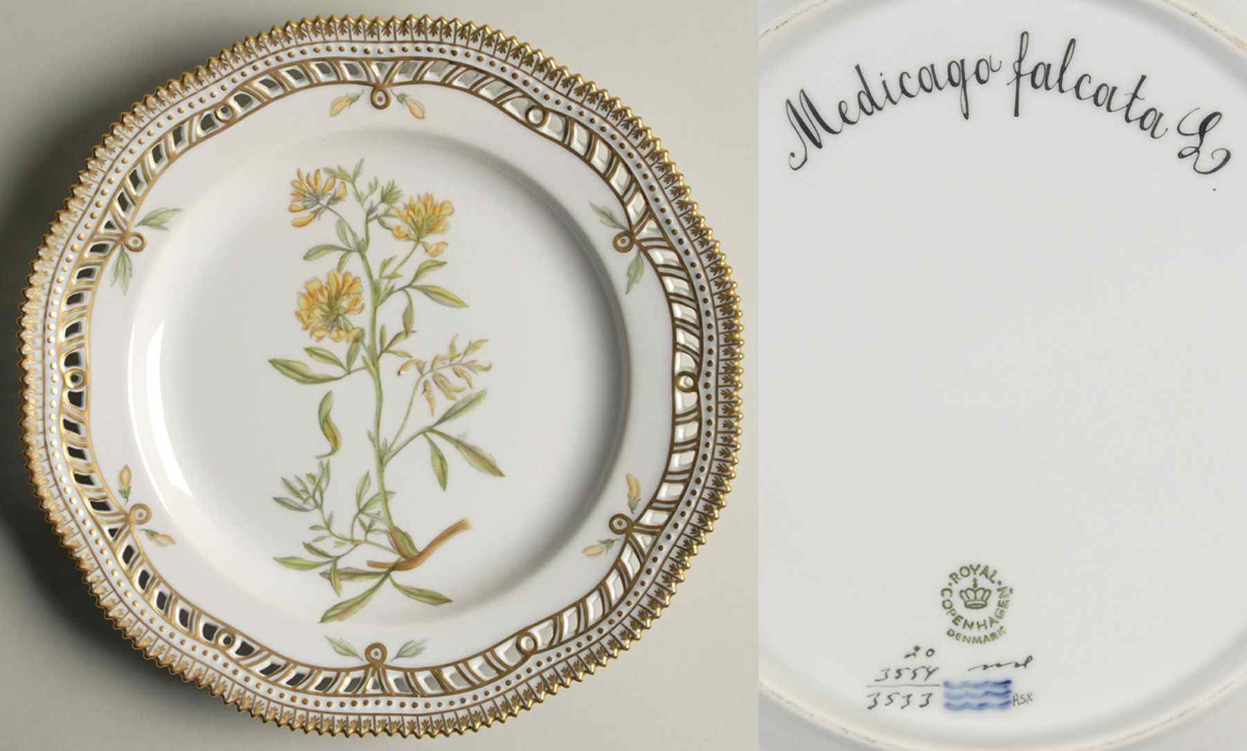 Flora Danica (1961 To Current) 9" Pierced Luncheon Plate/Fruit Std-Medicago falca by Royal Copenhagen-1