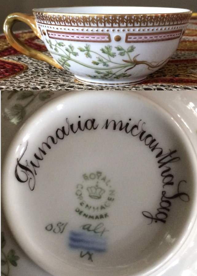 Flora Danica (1961 To Current) Flat Tea Cup & Saucer Set-Fumeria micrantha Lag. by Royal Copenhagen-1