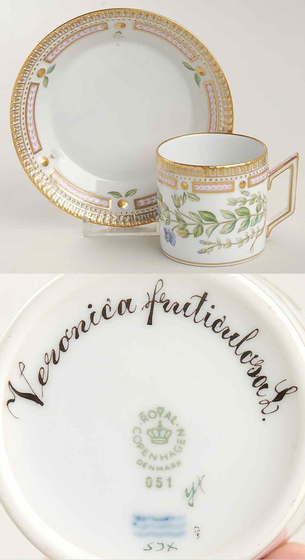 Flora Danica (1961 To Current) Chocolate Cup & Smooth Saucer-Veronica fruticulosa by Royal Copenhagen-1
