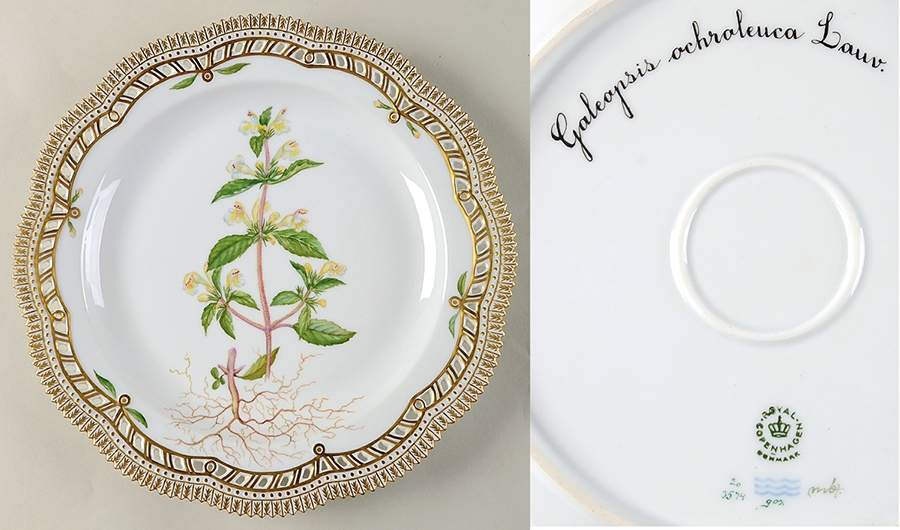 Flora Danica (1961 To Current) 11" Round Pierced Platter-Galeopsis ochroleuca Lau by Royal Copenhagen-1