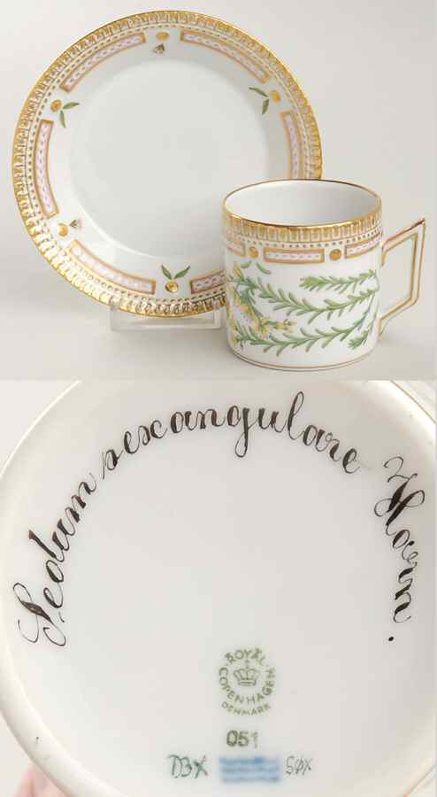 Flora Danica (1961 To Current) Chocolate Cup & Smooth Saucer-Sedum sexangulare Ho by Royal Copenhagen-1
