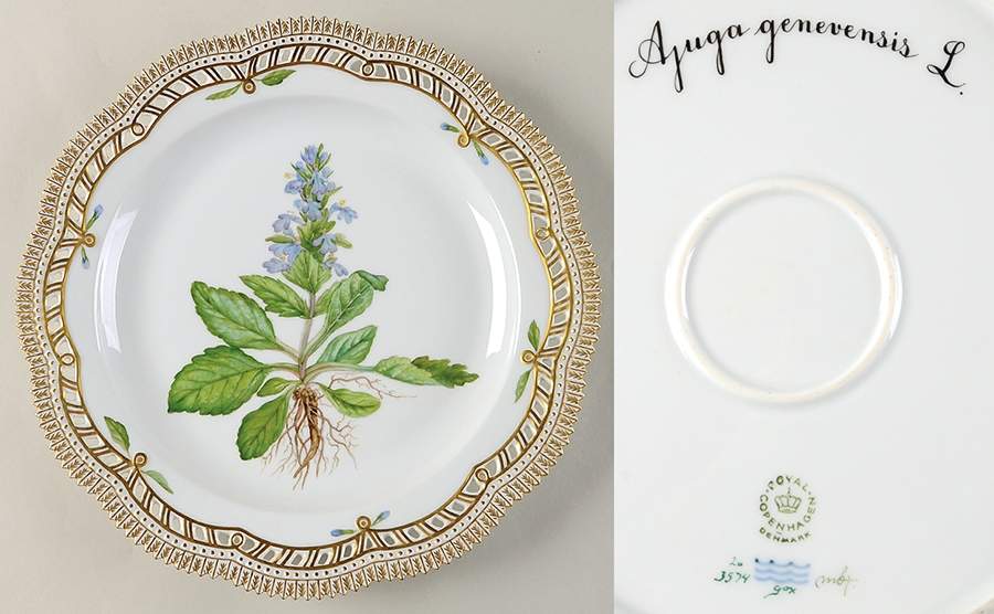 Flora Danica (1961 To Current) 11" Round Pierced Platter-Ajuga genevensis L. by Royal Copenhagen-1