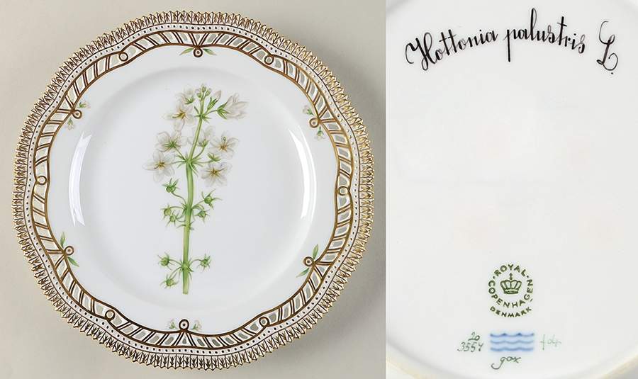 Flora Danica (1961 To Current) 9" Pierced Luncheon Plate/Fruit Std-Hottonia palus by Royal Copenhagen-1