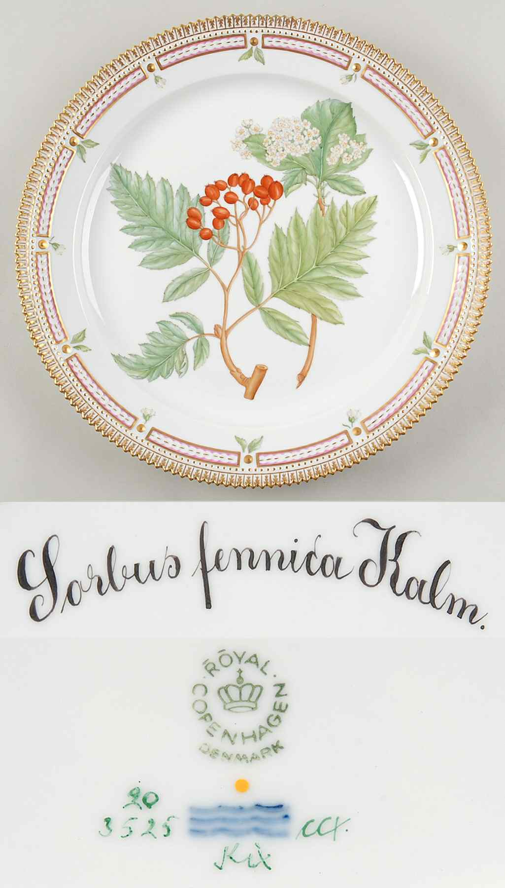 Flora Danica (1961 To Current) 14" Round Platter-Sorbus fennica Kalm by Royal Copenhagen-1