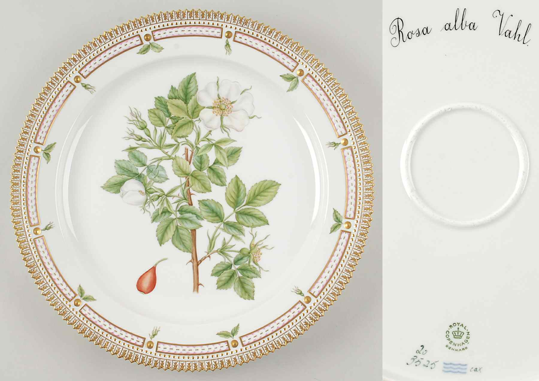 Flora Danica (1961 To Current) 14" Round Platter-Rosa alba Vahl by Royal Copenhagen-1