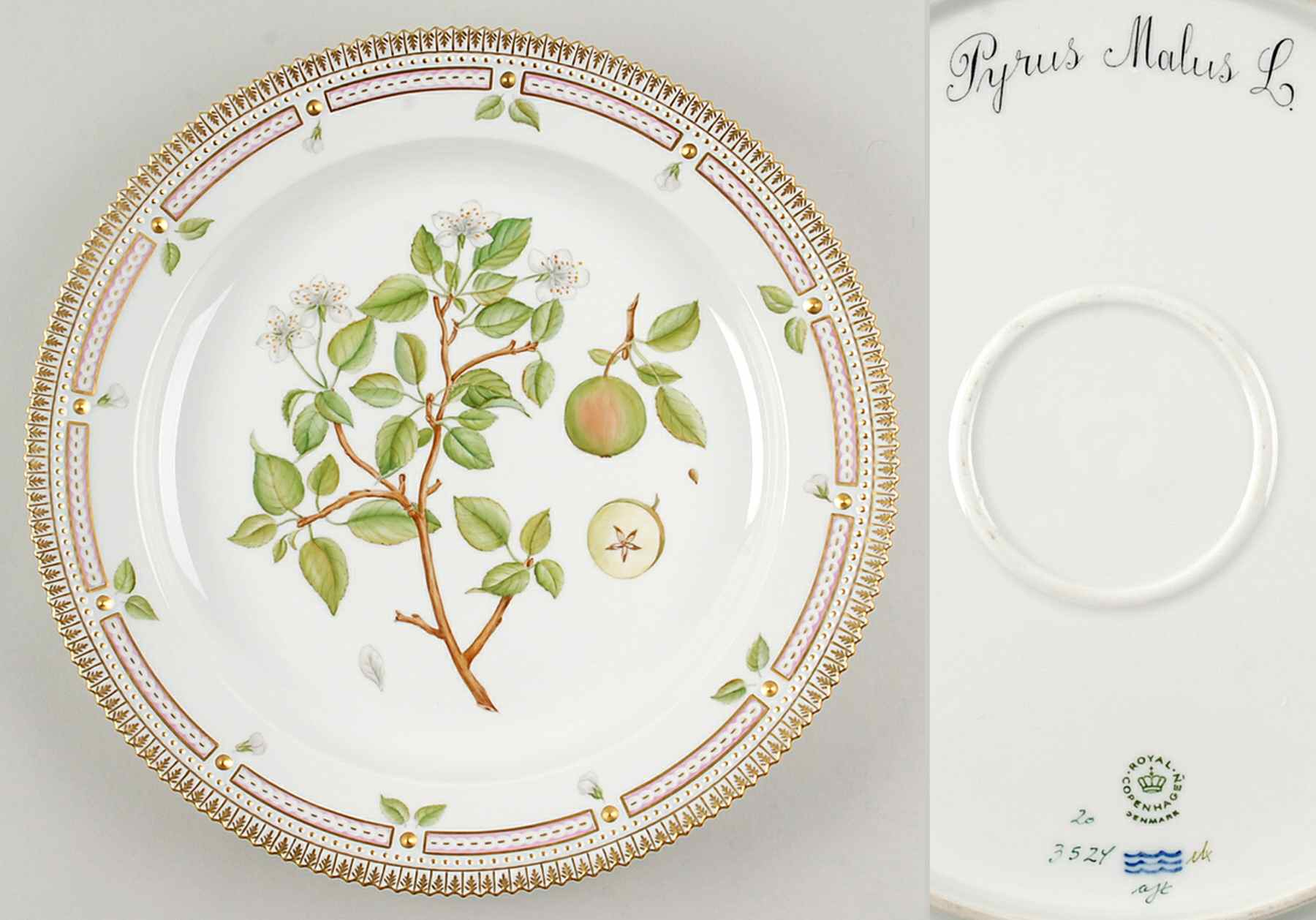 Flora Danica (1961 To Current) 13" Round Platter-Pyrus Malus L by Royal Copenhagen-1