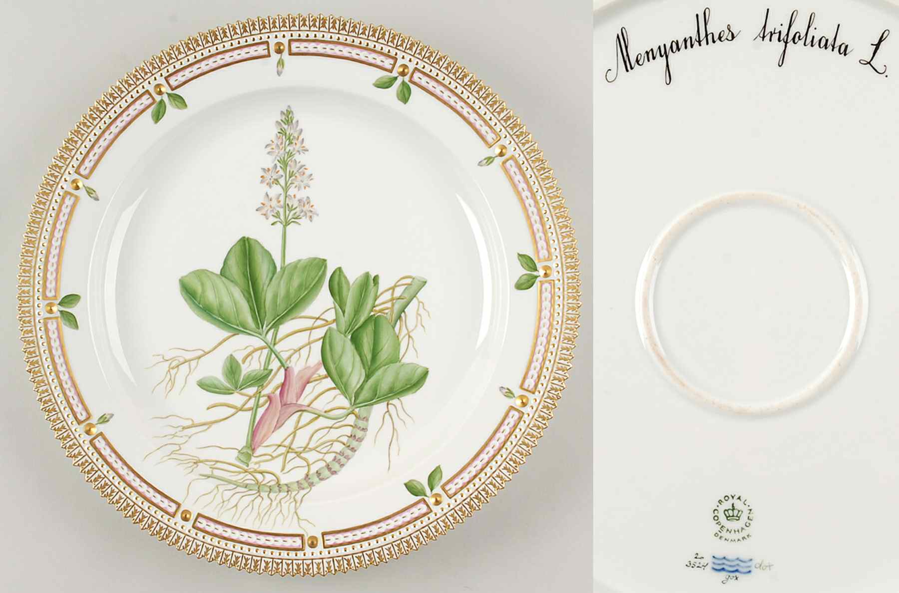 Flora Danica (1961 To Current) 13" Round Platter-Menyanthes trifoliata L by Royal Copenhagen-1