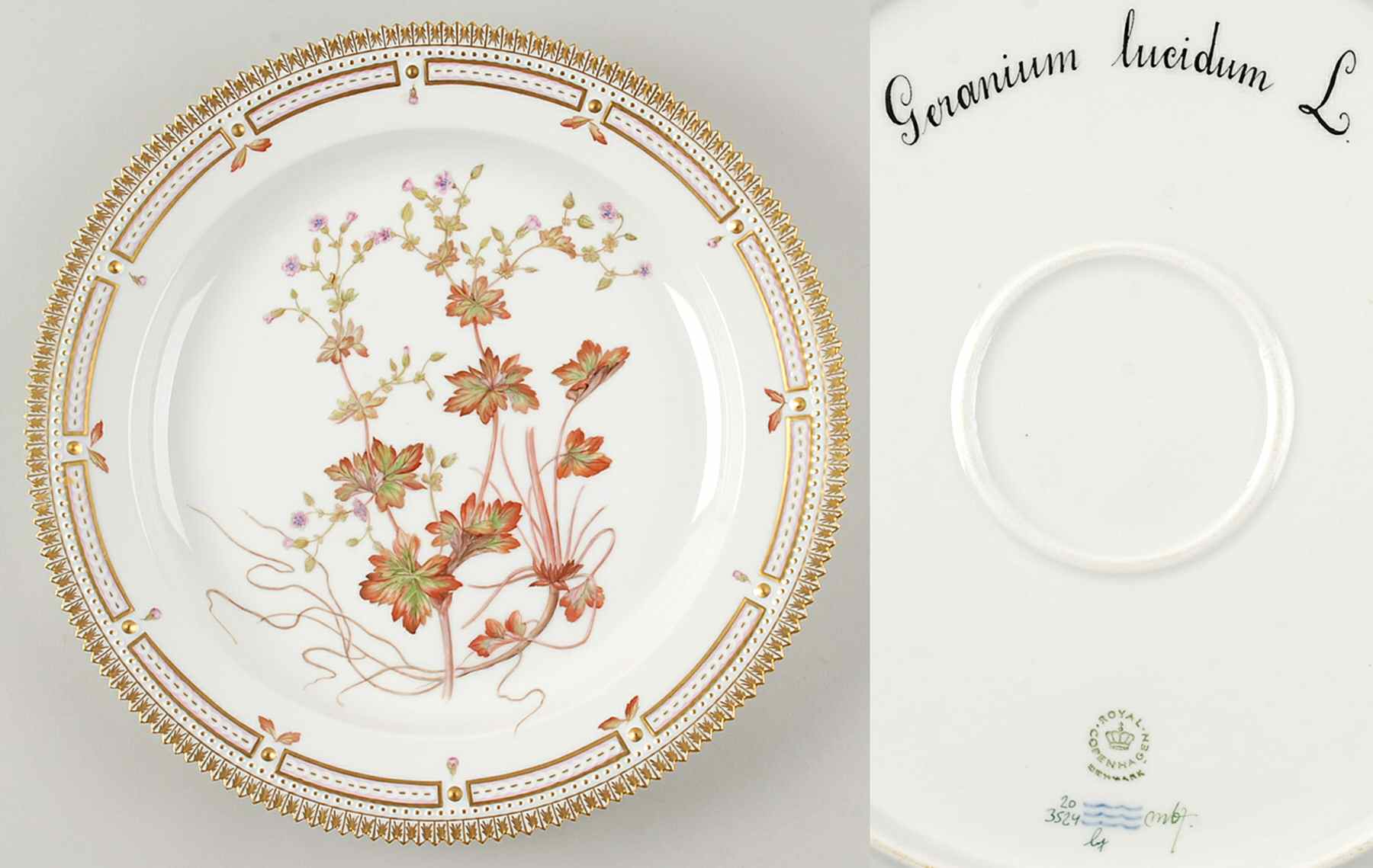 Flora Danica (1961 To Current) 13" Round Platter-Geranium lucidum L by Royal Copenhagen-1