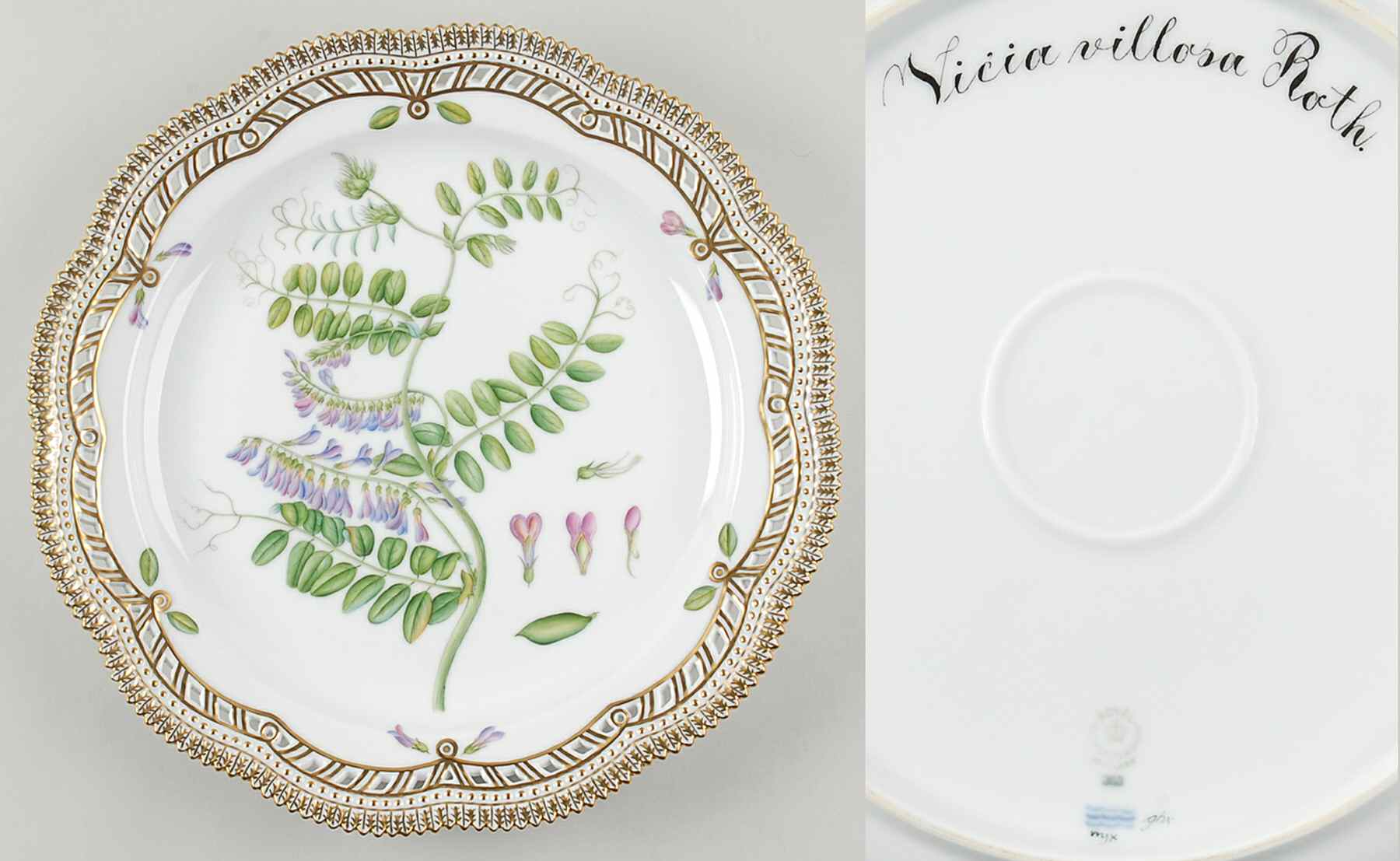 Flora Danica (1961 To Current) 13" Round Pierced Platter-Vicia villosa Roth by Royal Copenhagen-1